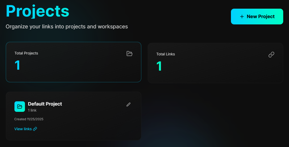 EdgeURL Projects - Organize links into workspaces and campaigns